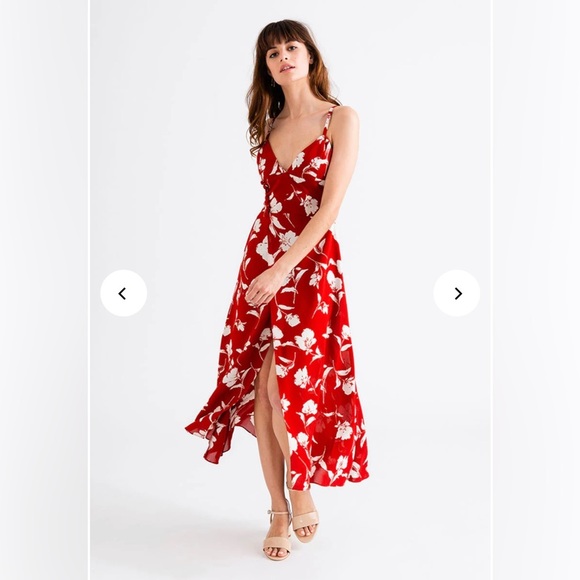 Petite Studio Floral Maxi Dress Summer Spring Casual Formal Red Lightweight - Picture 2 of 6